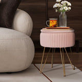 Side Table Storage Ottoman - Velvet Padded Stool Vanity Footstool REMY PINK V274-FT-BL-250106-PK