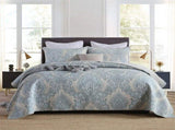 100% Cotton Blue Silver Damask Bloom Coverlet Bedspread Set V745-MMPAC060966Q13U