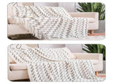 130*180CM White And Grey Modern Knitted Throw Blanket with Tassels - Soft & Lightweight for Sofa, V888-ELOSUNG21129