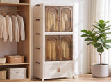 Artiss Foldable Storage Cabinet Stackable Wardrobe Box Clear Magnetic Door White SC-2W1B-6539-WH
