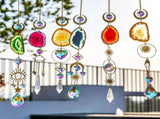 Natural Agate Slice Suncatchers Coating Crystal Prisms Wind Chimes Ornaments Rainbow Maker Hanging V1366-AZ2-W-13386