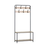 CARLA HOME Hall Tree Coat Rack with Bench - 8 Hooks - Brown - Rustic - Garment Rack V178-36438