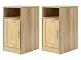 Levede Narrow Bedside Table 2 Pcs with Storage Boho Rattan Wood NI1099-2PC-AU