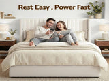 Artiss Double Bed Frame with Gaslift Storage USB Type-C Charging Ports Velvet Upholstery White BFRAME-G-RITA-D-WH-ABC