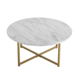 White Marble Effect Round Coffee Table with Gold Legs V264-TAB-719C-WHE-GD