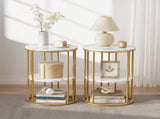 Artiss Side Table Set of 2 Marble Effect Round Coffee Table 2 Tier End Bedside Table Nightstand FUR-S-COF08-MB-GDX2