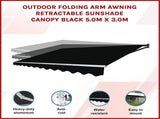 Outdoor Folding Arm Awning Retractable Sunshade Canopy Black 5.0m x 3.0m V63-842821