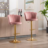 SERENIT Swivel Bar Stools Bar Height Set of 2 Adjustable Upholstered Counter Barstool Velvet Bar V255-SP2311-PINK