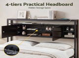 Artiss Bed Headboard Queen Storage Bedhead Charging Station Black BED-HEAD-SOR-Q-BK
