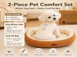 Winter Pet Care Bundle - S Size 32*20cm Beige Quilted Dog Vest with Leash Ring and S Size 40*50cm V888-ELOSUNG53943