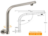Brushed Nickel 8" Round Rainfall Shower Head 360&degSwivel Gooseneck Wall Arm Set V1233-A619NKSR108N