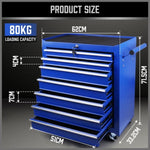 7-Drawer Drawer Tool Box Trolley Cabinet - Blue or Black Heavy Duty Tool Chest Garage Storage Cart V465-95234