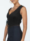 2-Pack Black French Vintage Lace Splice Camisole - Slim Fit Halter Top with Back Detail V888-ELOSUNG39524