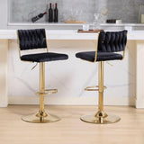 SERENIT 2x Velvet Bar Stools with Braided Back Elegant Kitchen High Chairs, Kitchen Island Stools V255-GP2212-BLACK