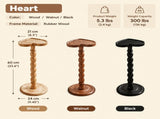 Solid Rubberwood Small Side Table with Heart Shape Top and Raised Edge, Compact End Table for Sofa, V1341-ZY-S89HFBAB-WALNUT