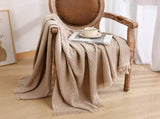 130*230CM Khaki Nordic Solid Color Knitted Sofa Throw Blanket with Tassels - Waffle Weave Polyester V888-ELOSUNG17038