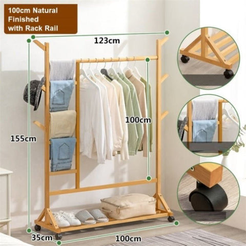 6 Hook Rack Rail Walnut Finished Portable Coat Stand Rack Rail Clothes Hat Garment Hanger Hook with V255-B-6H-WR-W