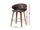 2x Artiss Bar Stools Dining Chairs Contoured Leather Wood Stool BA-TW-8186-BRX2