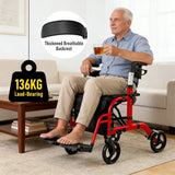 2-in-1 Foldable Aluminium Rollator Walker with Seat, Adjustable Handles, 8" All-Terrain Wheels, V1181-HP002-RD