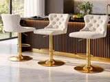 Artiss 3x Bar Stools Counter Chair Kitchen Adjustable Nailhead Trim Velvet Ivory BA-K-1105-IVX3