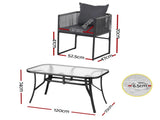 Gardeon 5PCS Outdoor Dining Set Table and Chairs Rope Patio Furniture Garden Black FF-DINING-ROPE-120-5PC