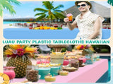 12 Pcs Hawaiian Plastic Tablecloths 54 x 108 Inch Disposable Rectangle Waterproof Table Cover for V1259-DP01-A-1175