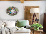 24 Inch Spring Easter Eggs Wreath with Lamb Ears Leaves for Front, Glitter Eggs Green Leaves V1258-DP02-C-2648