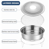 1 Piece Portable Korean BBQ Grill, Stainless Steel Round Grill with Maifan Stone Plate for Camping V1189-LC-HW-00329
