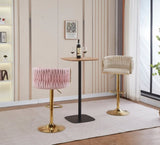 2x Height Adjustable Ivory Swivel Bar Stool Velvet Golden Round Base Barstools Chairs V255-GP1782R-WH