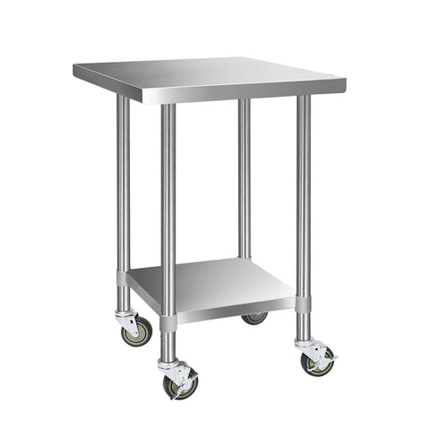 Cefito 760x760mm Stainless Steel Kitchen Bench with Wheels 430 SSKB-430S-76-WHEEL-30