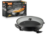 Electric Pizza Pan with Non-Stick Surface and Glass Lid, Adjustable Temperature Control for Home V1341-ZY-7KNVTHTG-BLACK