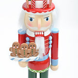 New Classic Wooden Nutcracker Figurine, 38cm tall, gingerbread house hat design, red and blue V1232-HTJZ-38CM-001
