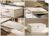 Beige Fabric Storage Bin with Password Lock, Foldable Lightweight Organizer for Clothes, Underwear, V1369-AZ3-W-15700
