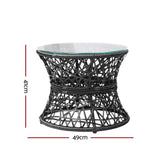 Gardeon Outdoor Lounge Setting Furniture Wicker Papasan Chairs Table Patio Black ODF-PAPASAN-TBCHX2-BK
