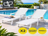 Gardeon 2PCS Sun Lounge Lounger Beach Chair HDPE Patio Outdoor Furniture with Wheels White FF-LOUNGE-HE-WH-X2