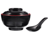 HOOWIFFY Traditional Japanese Miso Soup Bowl Set, Round Black Ceramic, 10x10x9.5cm, Perfect for V1189-WXFWAL-20260326-02408