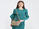 Beige Genuine Leather Women's Handbag - Stylish Bucket Bag with Top Handle and Crossbody Strap V888-ELOSUNG17058