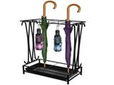 Metal Umbrella Rack Stand with Tray, 10 Slots 8 Hooks Umbrella Holder for Indoor Entryway Office V1192-AZ-W-18521