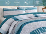 Teal Blue Stripe Boho Elysian Bedspread Coverlet 3 Piece Set V745-AC081297Q13U