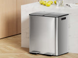 Cefito Pedal Bins Rubbish Bin Dual Compartment Waste Recycle Dustbins 60L Silver RB-60L-2C-SI
