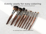 16 Piece Makeup Brush Set - Dark Brown Makeup Brushes with Black Storage Cup for Foundation, Powder, V888-ELOSUNG57308