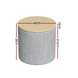 Artiss Storage Ottoman Blanket Box 40cm Linen Round Grey OTM-ROUND-01-L40-GY