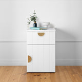 PORTO BEDSIDE TABLE - WHITE - VJ PANEL - HALF MOON BRASS V164-ECS13WVB04G