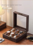 Wood Grain Faux Leather Watch Storage Box - 6-Compartment Dustproof Display Case, Soft Lined V1232-FMWSBH001