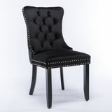 2x Velvet Dining Chairs Upholstered Tufted Kithcen Chair with Solid Wood Legs Stud Trim and V226-SW8801BK