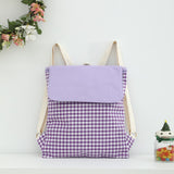 Purple Trendy Gingham Checkered Canvas Backpack Aesthetic Student School Bag Casual Daily Travel V888-ELOSUNG46728