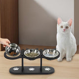 Elevated 3-Bowl Pet Feeder,15x8e Tilted Adjustable Height Stand with Stainless Steel Bowls,Non V1366-AZ2-W-17039