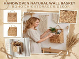 Rustic Water Hyacinth Hanging Door Basket 9x4x12.1 Inch, Woven Storage Basket For Plant Flower Mail V1369-AZ3-W-15199