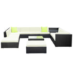 Gardeon 13-Piece Outdoor Sofa Set Wicker Couch Lounge Setting Cover FF-SOFA-BK-13PC-ABDEE