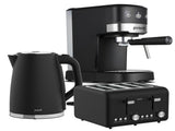 Pronti Breakfast Set with 1.25L Coffee Machine, Silver Noir Toaster & Kettle T02-1711-850D